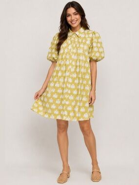 Ex Voto Lizzie Balloon Sleeve Button Front Dress
